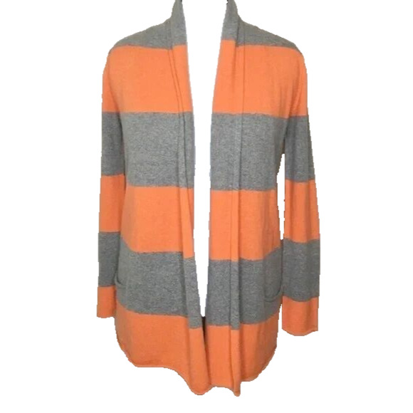 B0 Auth PURE AMICI Orange & Gray Cashmere Front Pockets Open Front Sweater Sz M - Picture 3 of 6